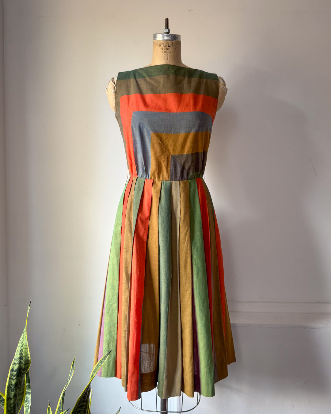 50s Autumnal Rainbow Stripe Dress / S