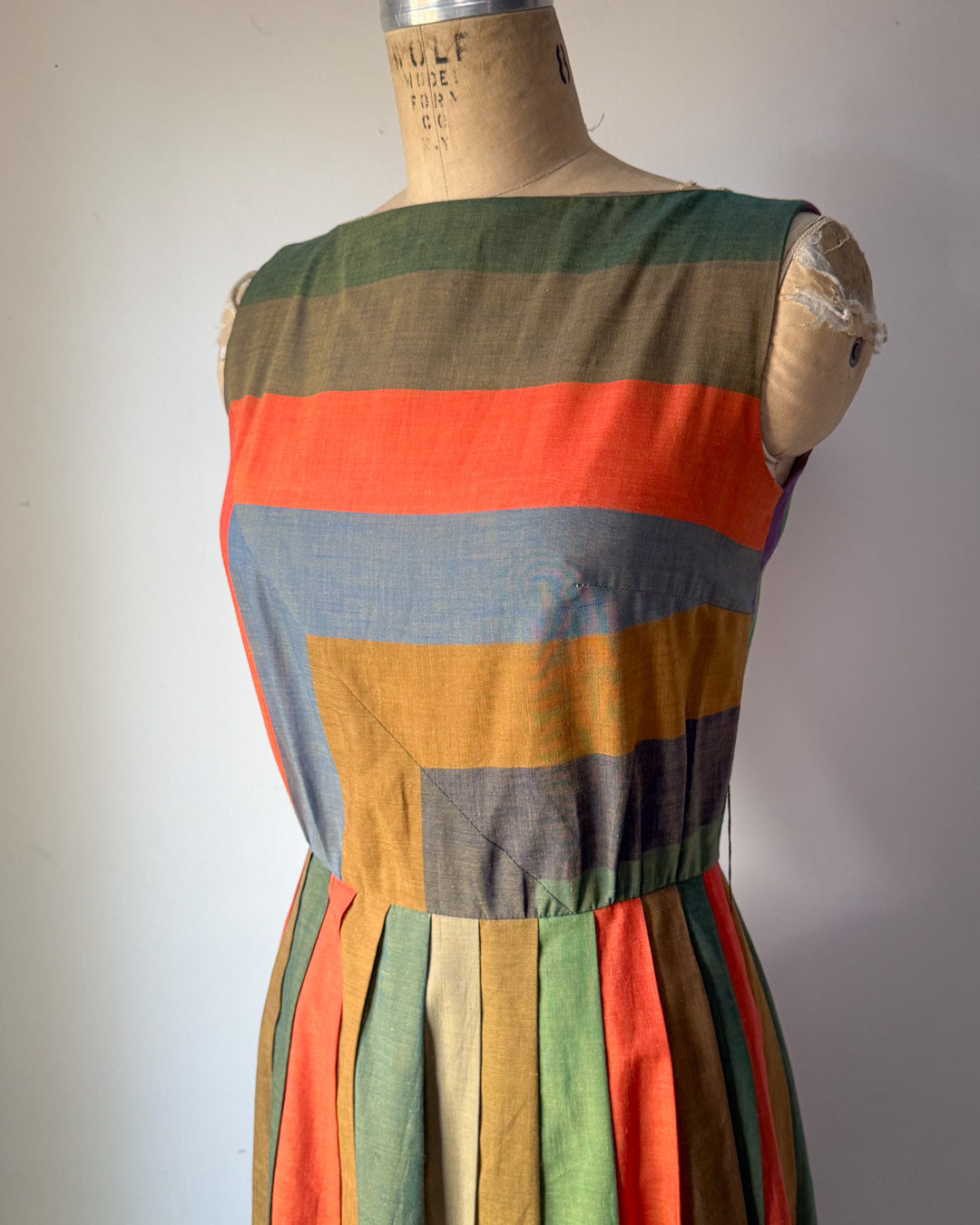 50s Autumnal Rainbow Stripe Dress / S