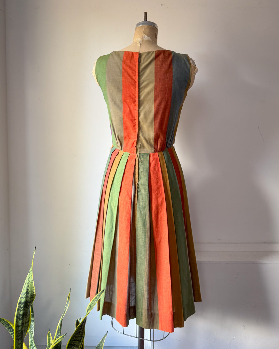 50s Autumnal Rainbow Stripe Dress / S