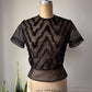50s Sheer Black Zig Zag Short Sleeve Blouse / M