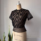 50s Sheer Black Zig Zag Short Sleeve Blouse / M