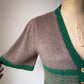 60s Fuzzy Green & Taupe Stripe Cropped Knit Top / XS