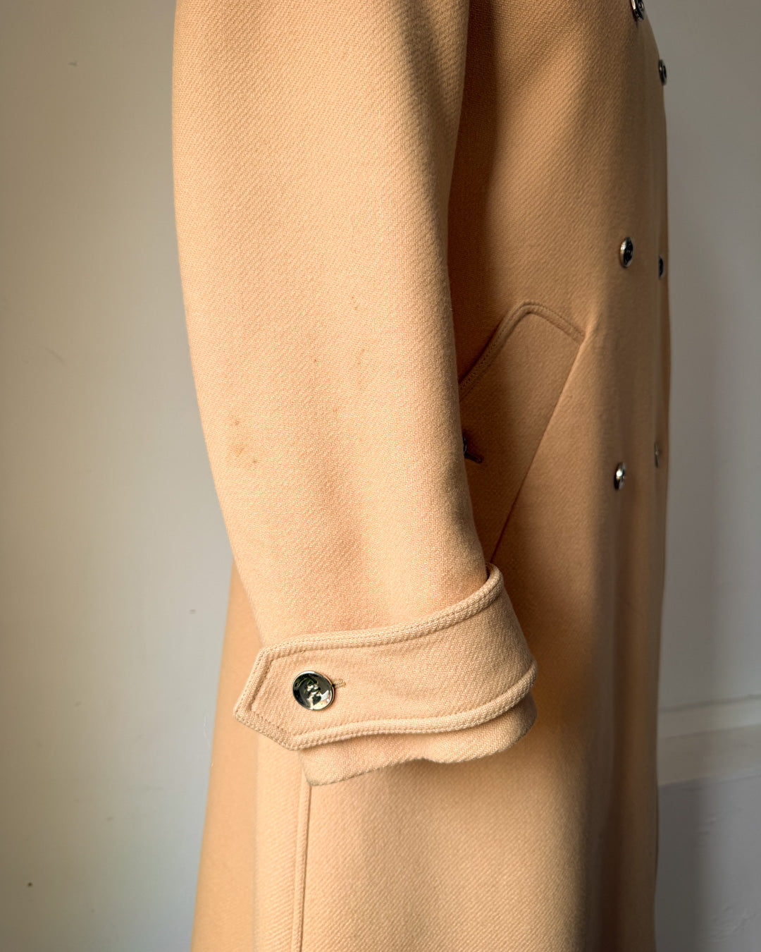 60s Courrèges Tan Wool Trench Coat / S-M