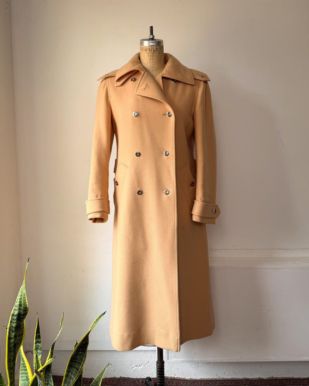 60s Courrèges Tan Wool Trench Coat / S-M