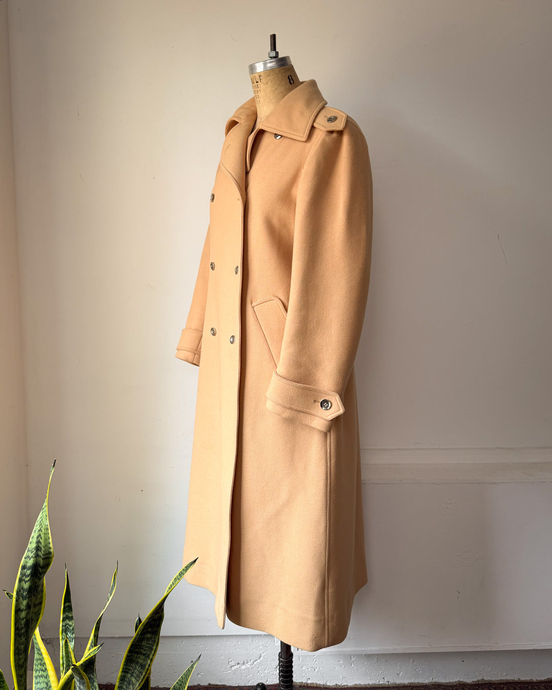 60s Courrèges Tan Wool Trench Coat / S-M