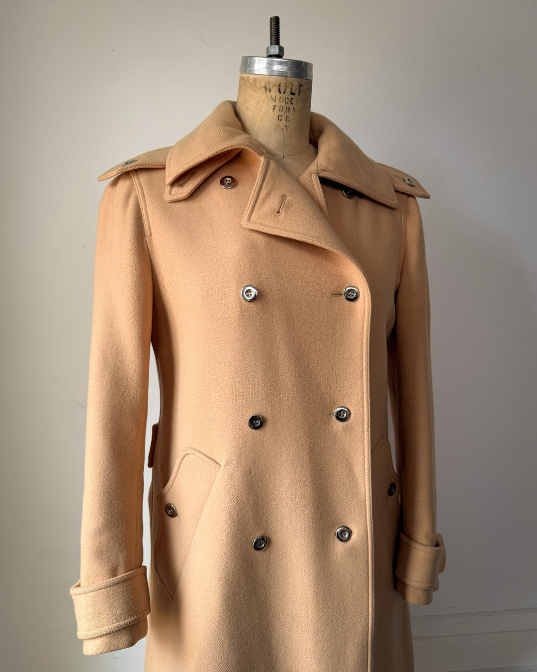 60s Courrèges Tan Wool Trench Coat / S-M