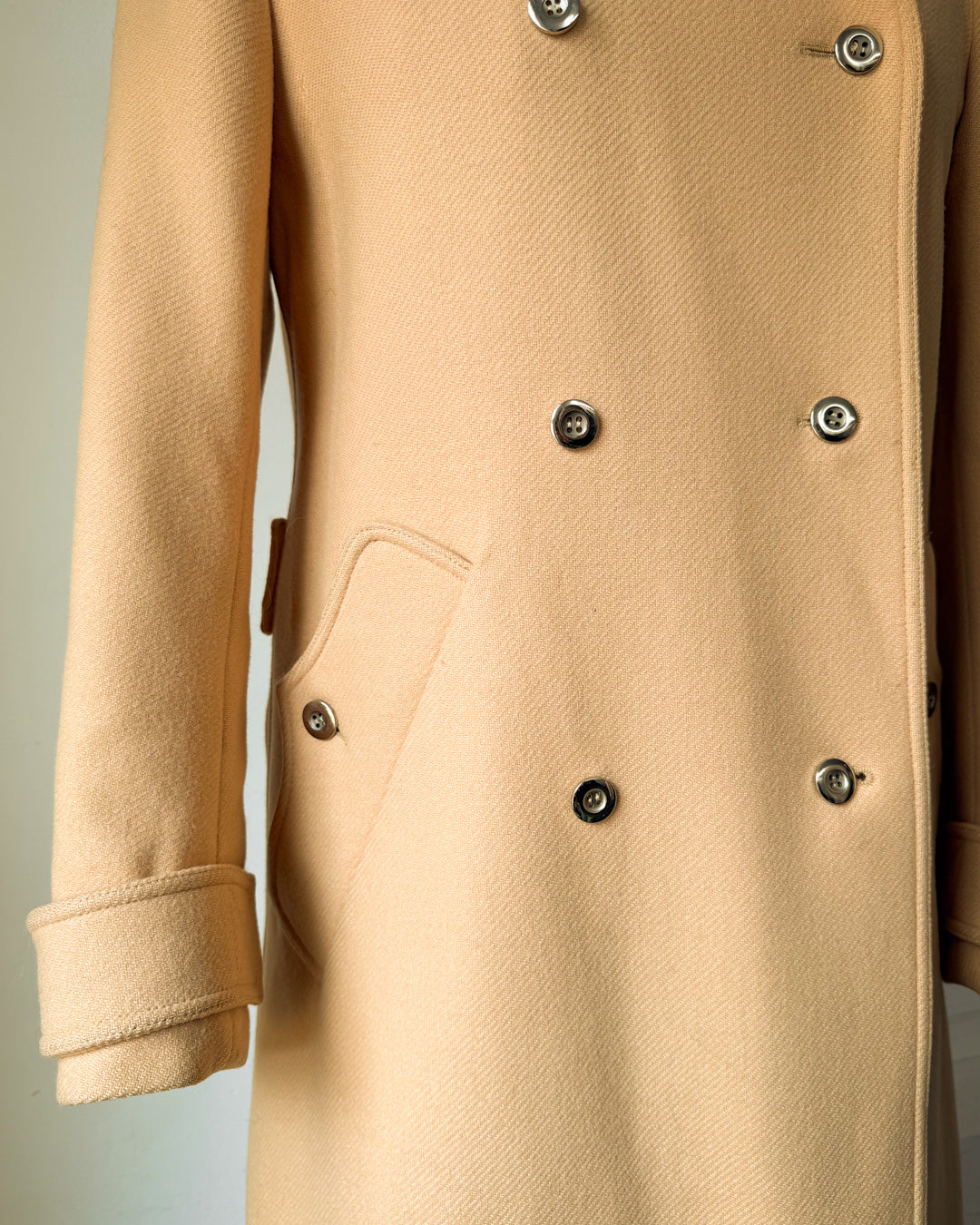 60s Courrèges Tan Wool Trench Coat / S-M