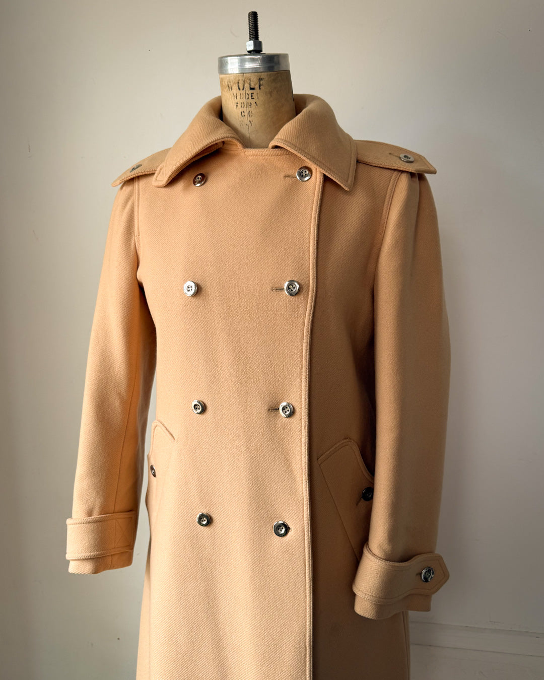 60s Courrèges Tan Wool Trench Coat / S-M