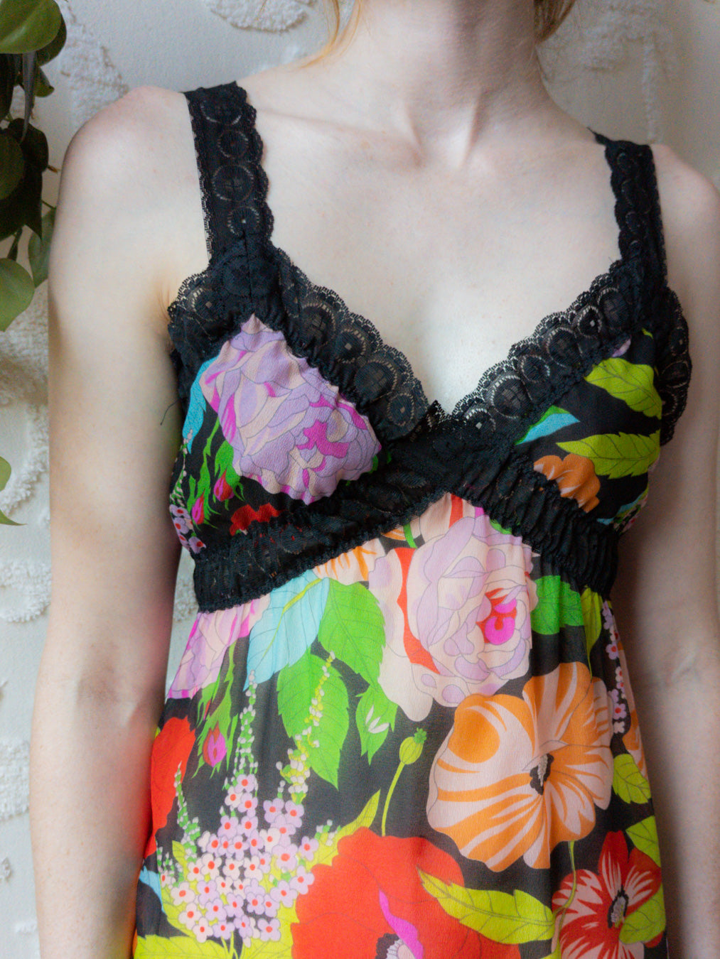 60s Sheer Rainbow Floral Slip Dress / XS-S