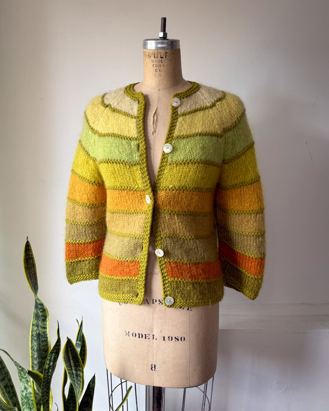 60s Autumnal Rainbow Mohair Cardigan / S