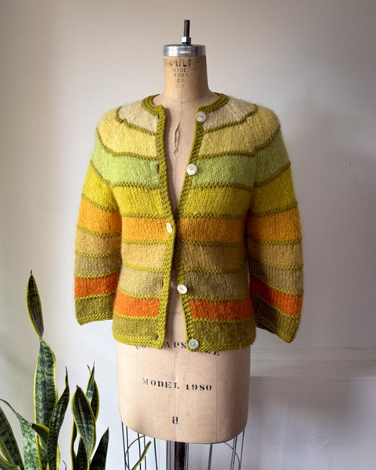 60s Autumnal Rainbow Mohair Cardigan / S