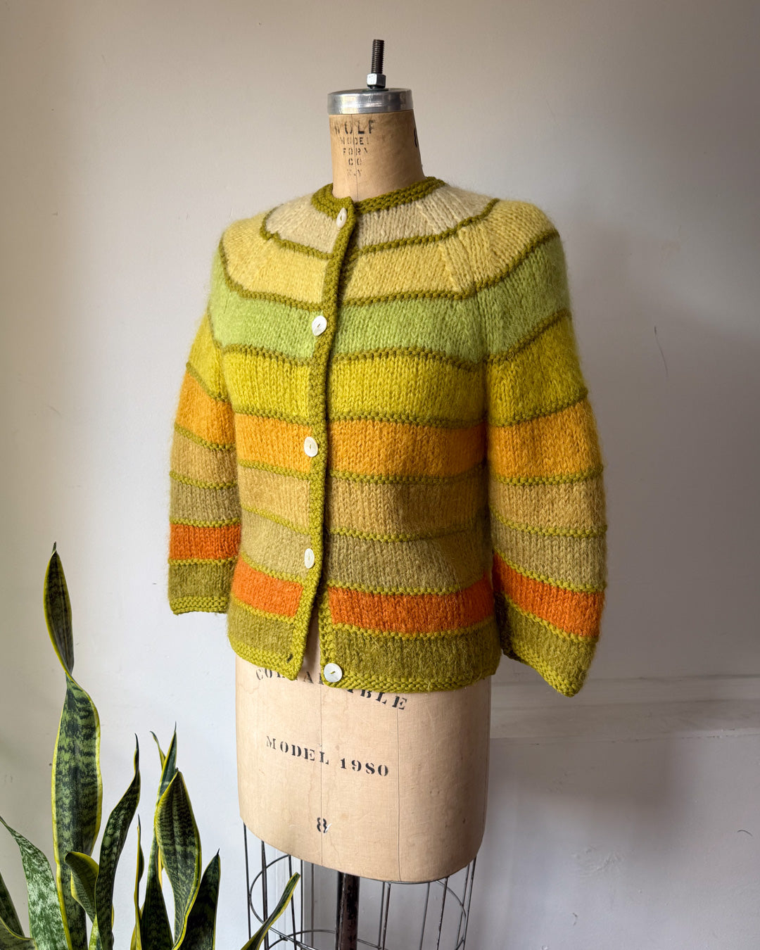 60s Autumnal Rainbow Mohair Cardigan / S