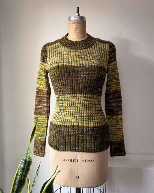 60s Green Space Dye Knit Sweater / S