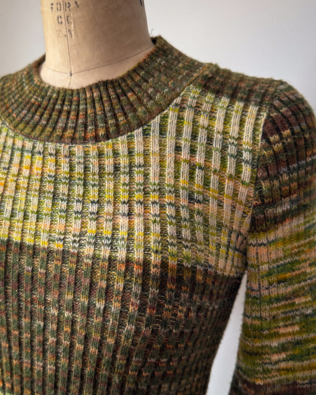 60s Green Space Dye Knit Sweater / S