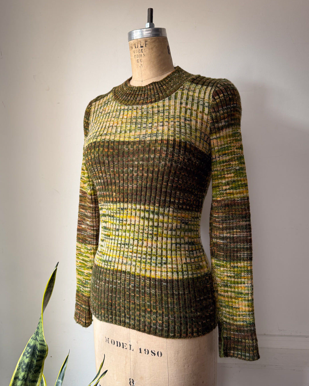 60s Green Space Dye Knit Sweater / S