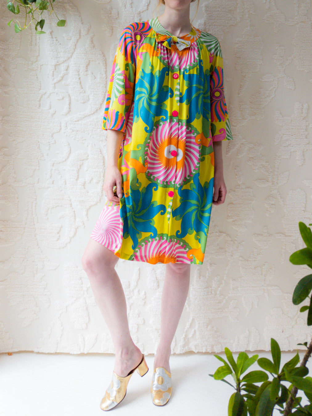 60s Vanity Fair Psychedelic Lounge Dress / S-M