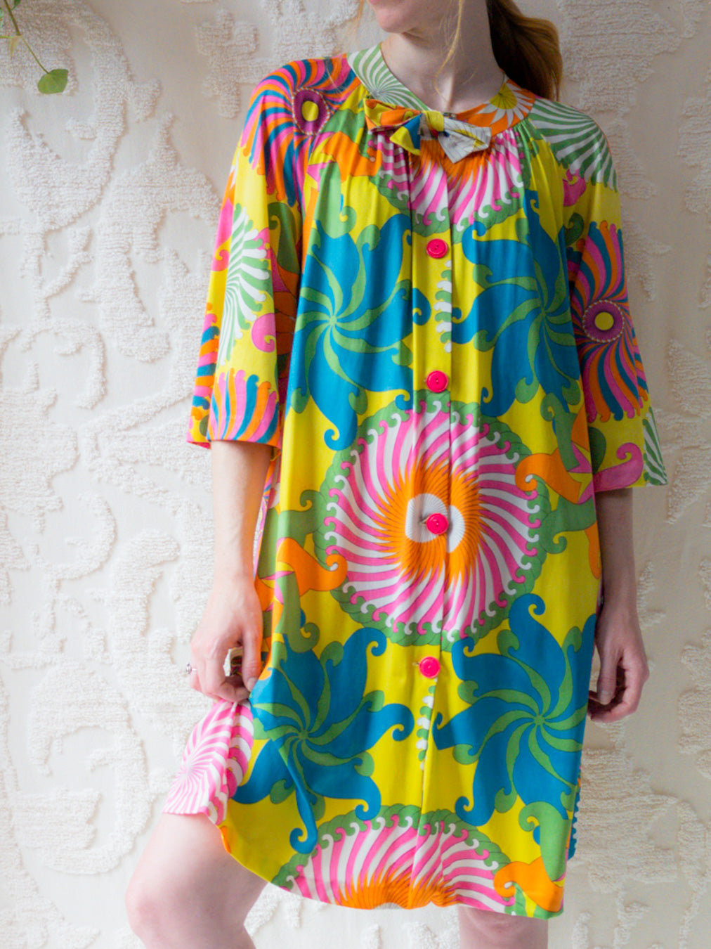 60s Vanity Fair Psychedelic Lounge Dress / S-M