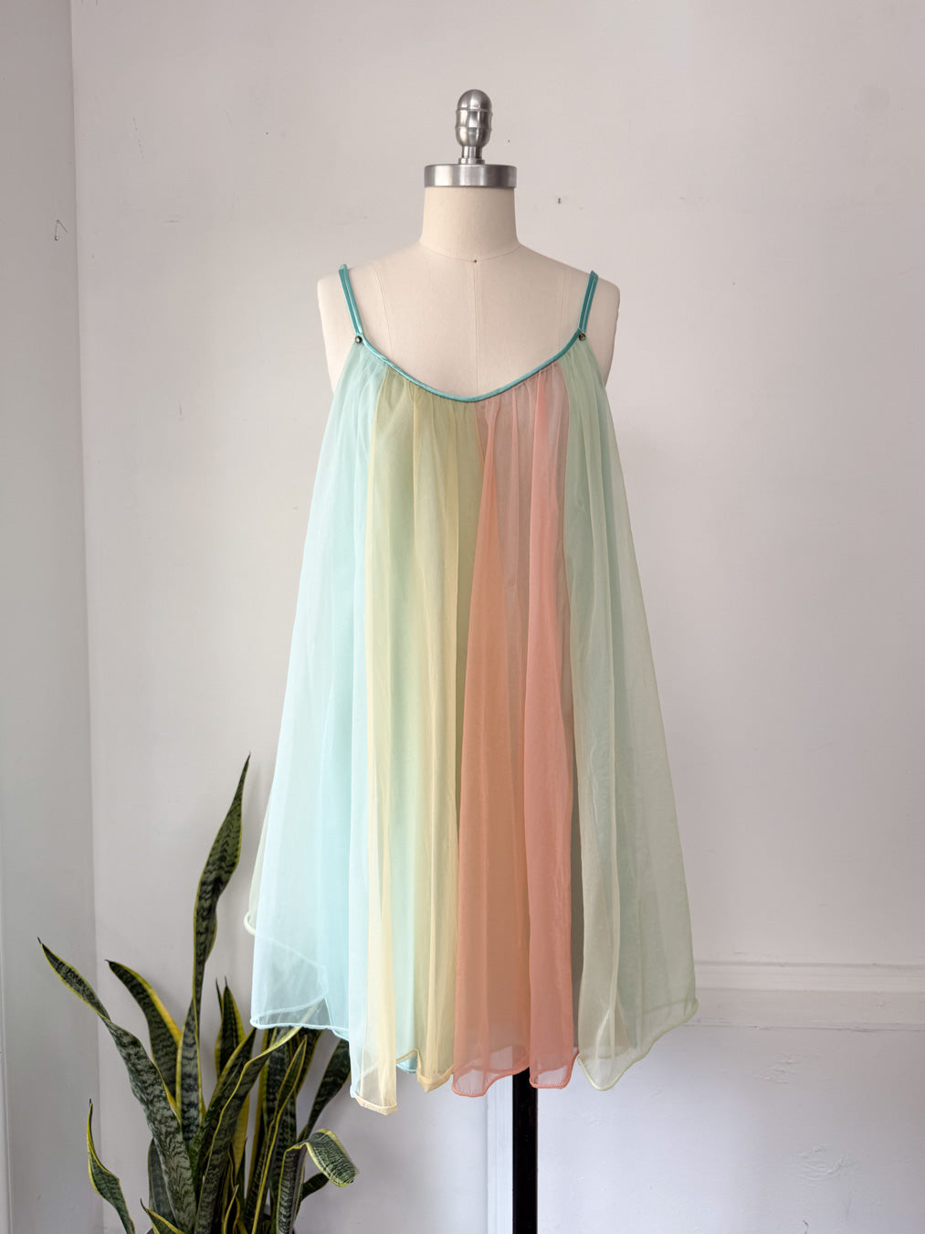 60s Vanity Fair Pastel Rainbow Chiffon Nightgown / S