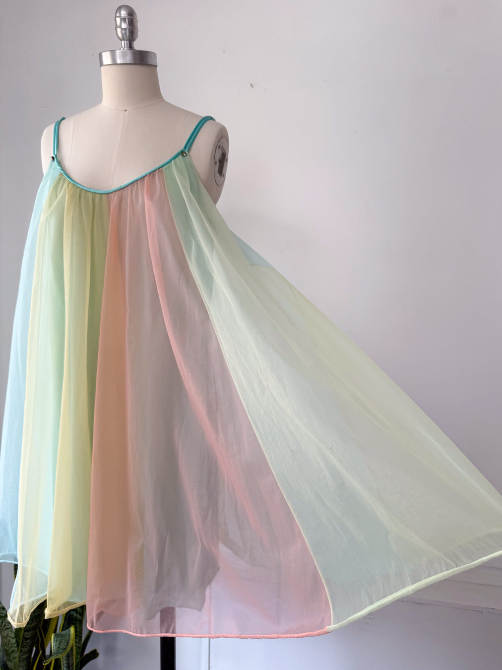 60s Vanity Fair Pastel Rainbow Chiffon Nightgown / S