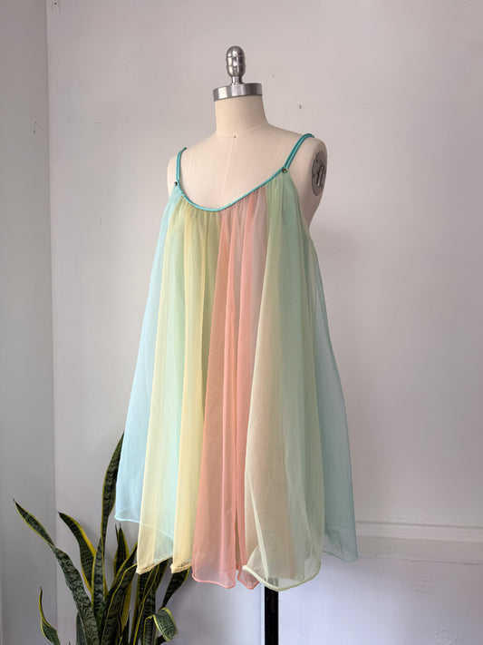 60s Vanity Fair Pastel Rainbow Chiffon Nightgown / S