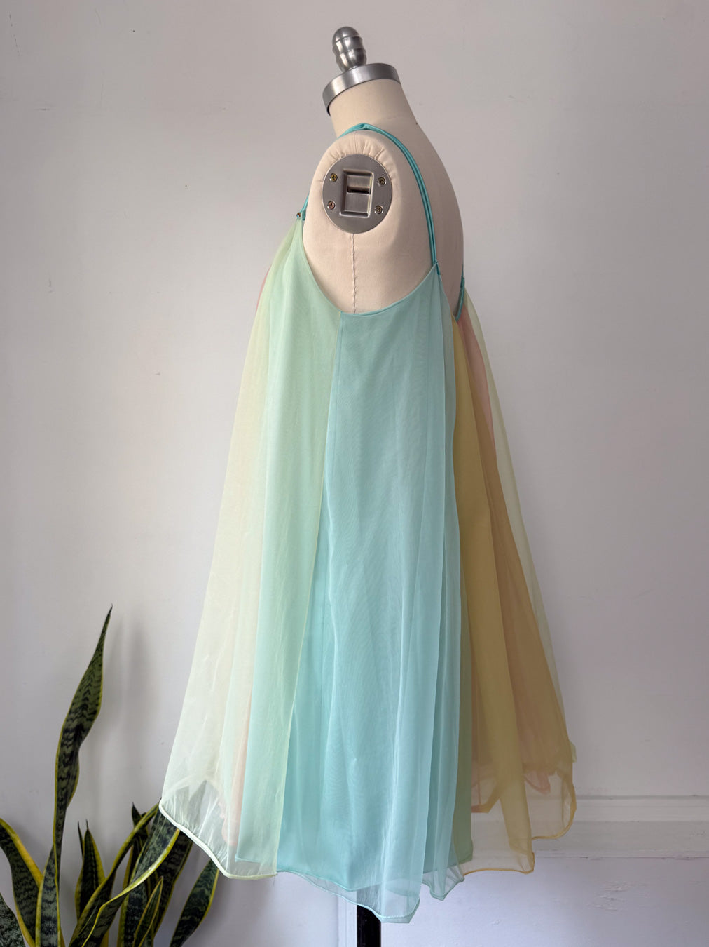 60s Vanity Fair Pastel Rainbow Chiffon Nightgown / S