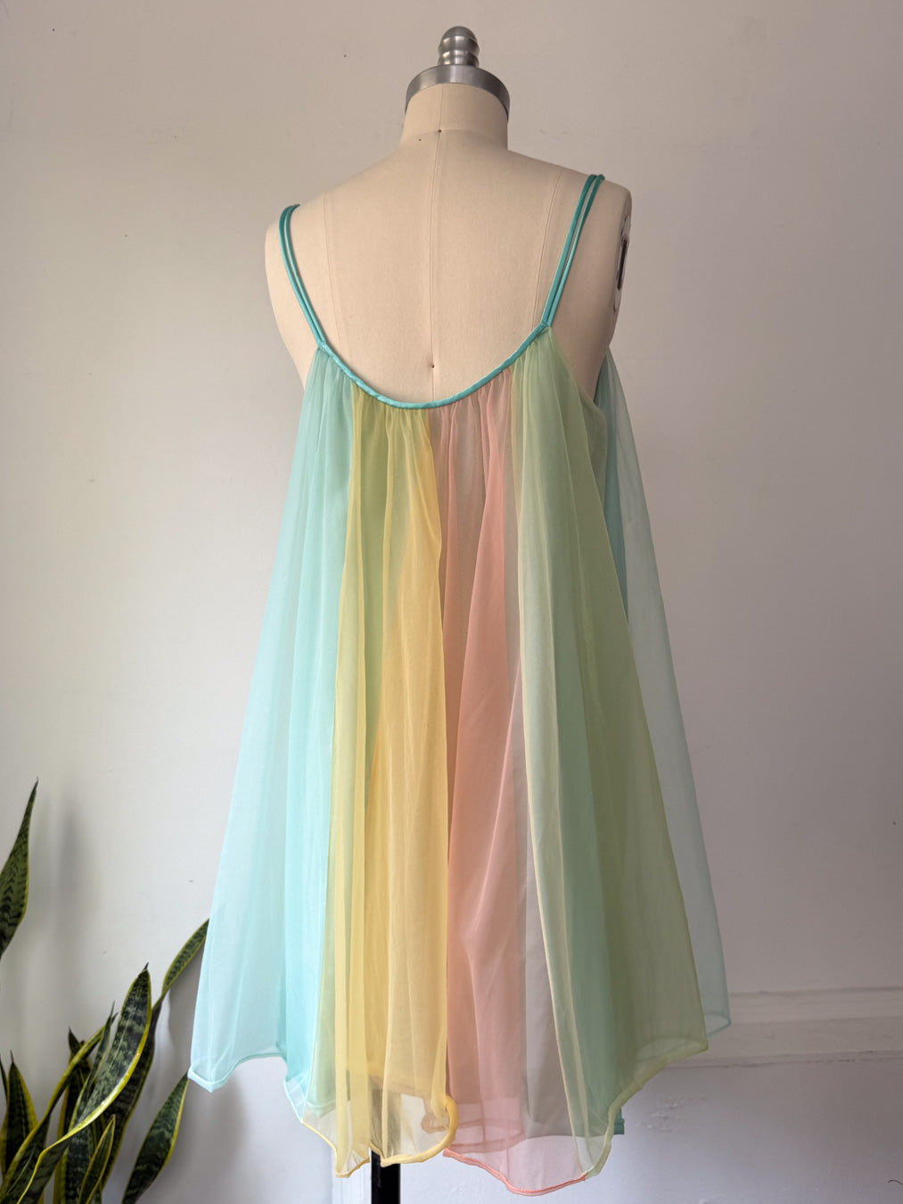 60s Vanity Fair Pastel Rainbow Chiffon Nightgown / S