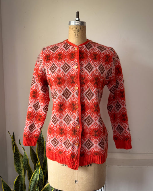 60s Colorful Soft Knit Cardigan / S