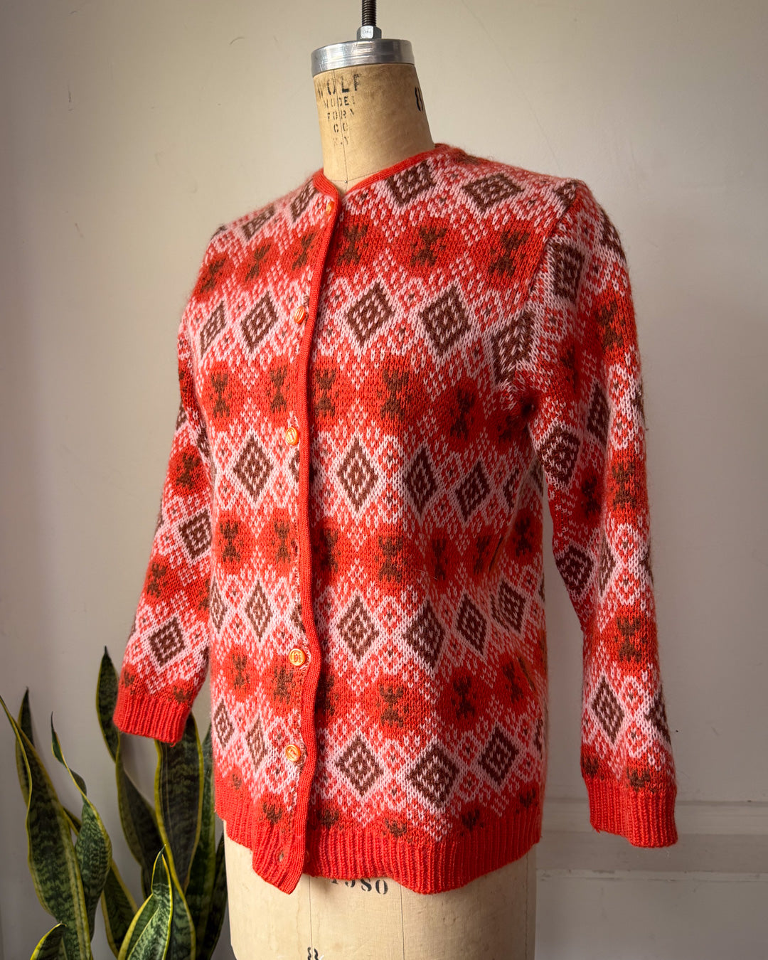 60s Colorful Soft Knit Cardigan / S