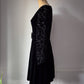 60s Black Velvet Floral Balloon Sleeve Belted Mini Dress / XS