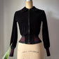 60s Black Velvet Peter Pan Collar Striped Knit Trim Crop Jacket / XS