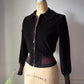 60s Black Velvet Peter Pan Collar Striped Knit Trim Crop Jacket / XS