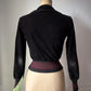 60s Black Velvet Peter Pan Collar Striped Knit Trim Crop Jacket / XS