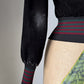 60s Black Velvet Peter Pan Collar Striped Knit Trim Crop Jacket / XS