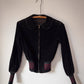 60s Black Velvet Peter Pan Collar Striped Knit Trim Crop Jacket / XS