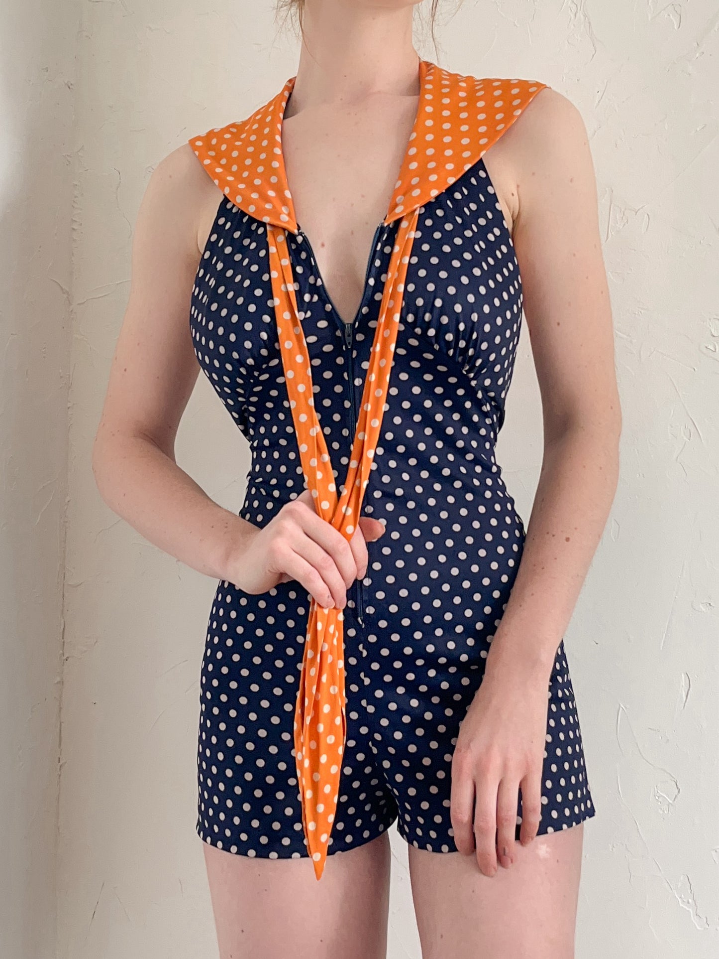 70s Polka Dot Romper / S