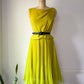 60s Acidic Yellow Pleated Dress / S