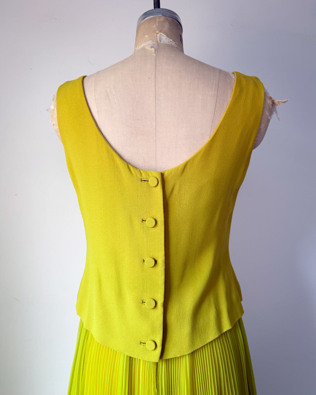 60s Acidic Yellow Pleated Dress / S