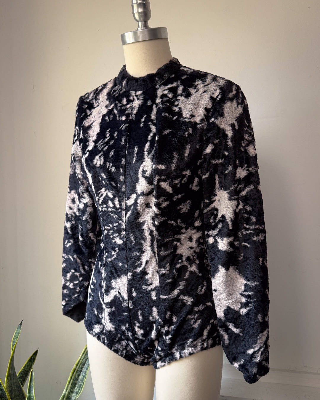 60s Fuzzy Gray & Black Print Faux Fur Costume Bodysuit / M