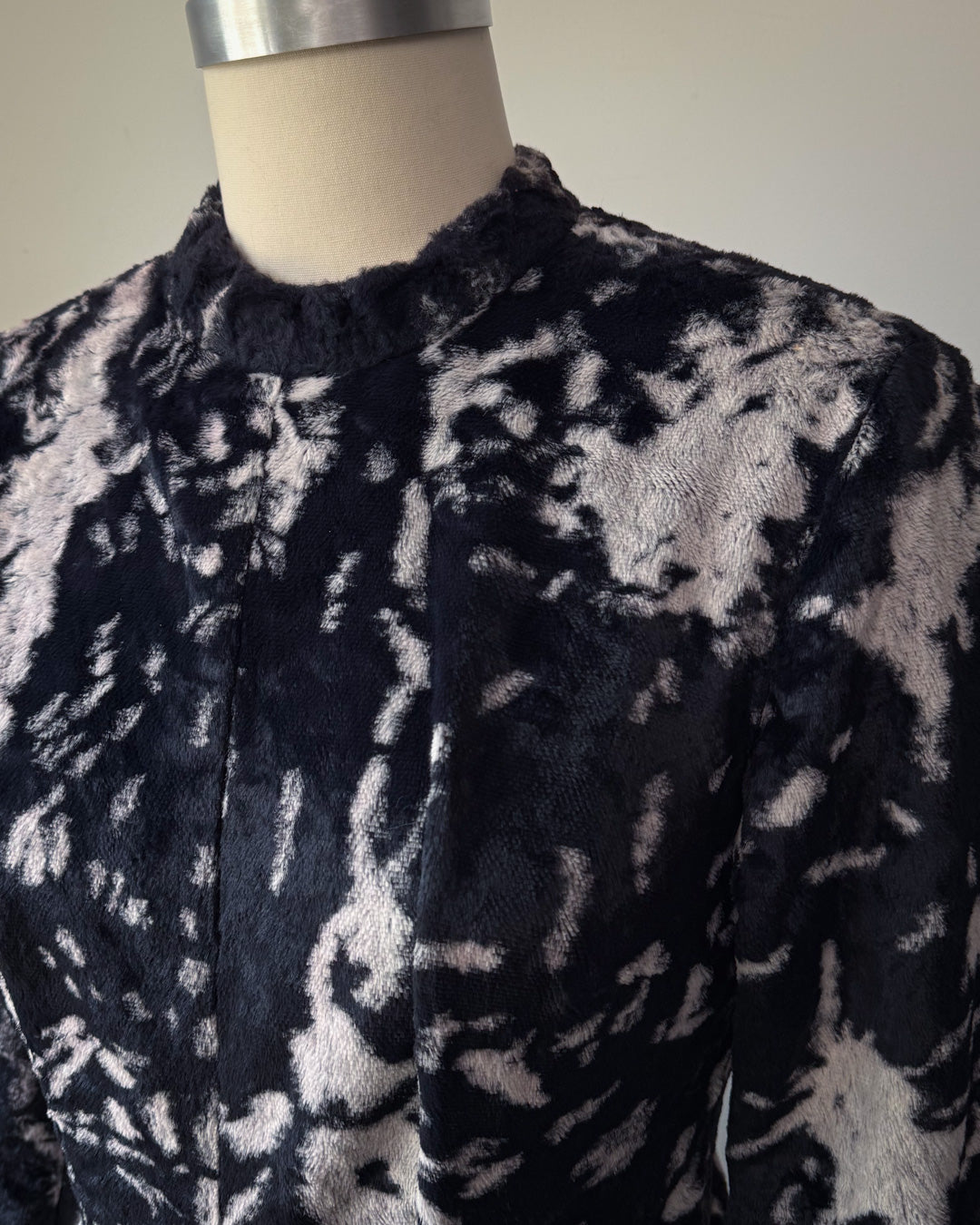 60s Fuzzy Gray & Black Print Faux Fur Costume Bodysuit / M