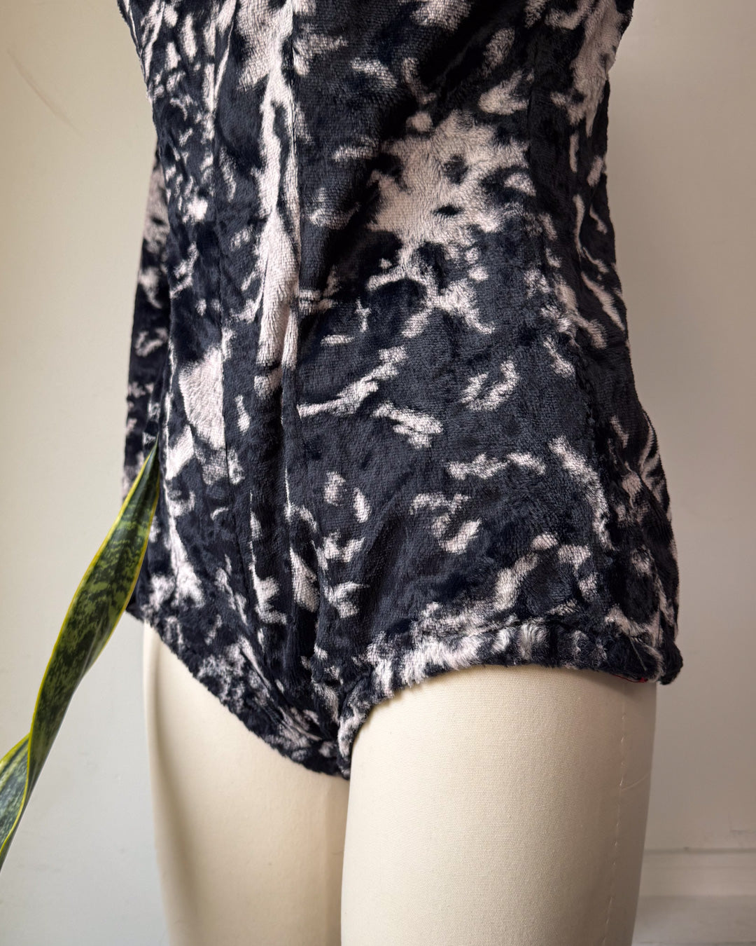 60s Fuzzy Gray & Black Print Faux Fur Costume Bodysuit / M