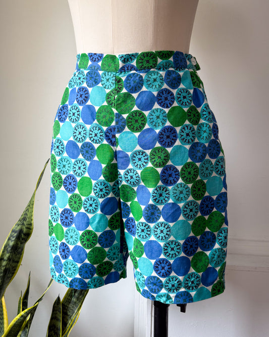 60s Printed Cotton Shorts / S