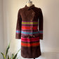60s Mod Japanese Boutique Brown Rainbow Patchwork Suede Leather Jacket & Skirt Set / XS