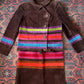 60s Mod Japanese Boutique Brown Rainbow Patchwork Suede Leather Jacket & Skirt Set / XS