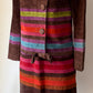 60s Mod Japanese Boutique Brown Rainbow Patchwork Suede Leather Jacket & Skirt Set / XS