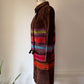 60s Mod Japanese Boutique Brown Rainbow Patchwork Suede Leather Jacket & Skirt Set / XS