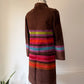 60s Mod Japanese Boutique Brown Rainbow Patchwork Suede Leather Jacket & Skirt Set / XS