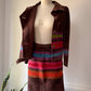 60s Mod Japanese Boutique Brown Rainbow Patchwork Suede Leather Jacket & Skirt Set / XS