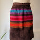 60s Mod Japanese Boutique Brown Rainbow Patchwork Suede Leather Jacket & Skirt Set / XS