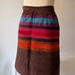 60s Mod Japanese Boutique Brown Rainbow Patchwork Suede Leather Jacket & Skirt Set / XS