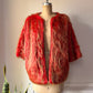 60s Red & Green Shaggy Faux Fur Cropped Sleeve Jacket / L-XL